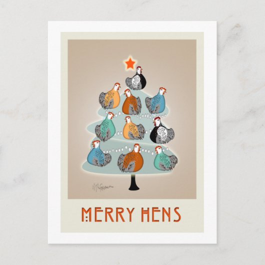 Carte postale de l'arbre de Noël des poules Joyeus (Devant)