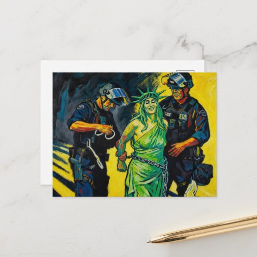Carte postale de l'arrestation de la Statue de la (Devant/Arrière en situation)