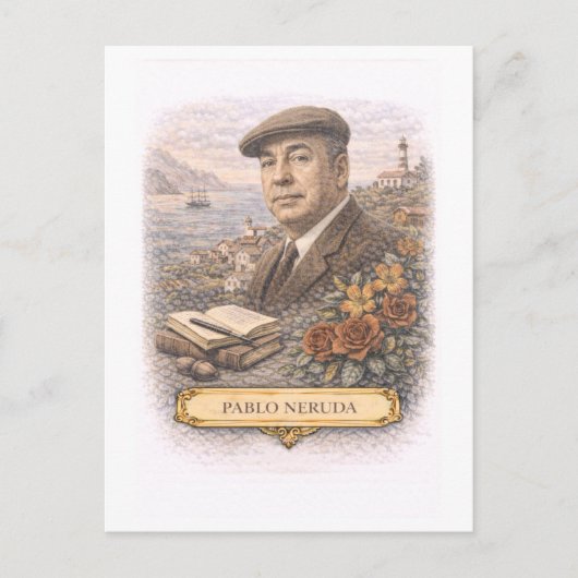 Carte postale de l'écrivain Pablo Neruda de style  (Devant)