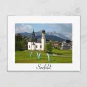 Carte postale de l'église de Seefeld en texte blan (Devant)