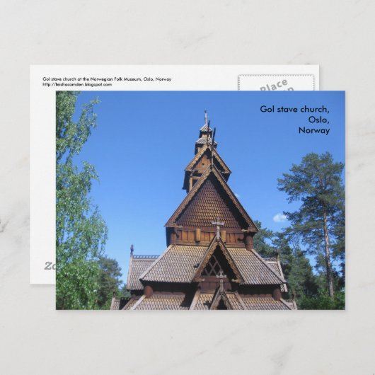 Carte postale de l'église en bois debout de Gol #1 (Devant / Derrière)