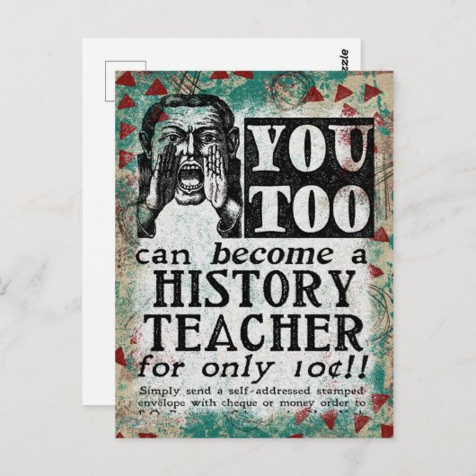 Carte postale de l'enseignant d'histoire - Funky V (Devant / Derrière)