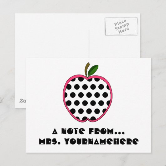 Carte postale de l'enseignant - Polka Dot Apple (Devant / Derrière)