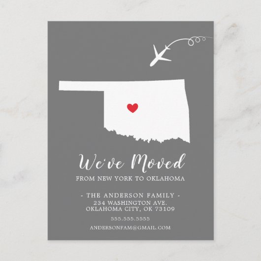 Carte postale de l'État de déménagement OKLAHOMA (Devant)