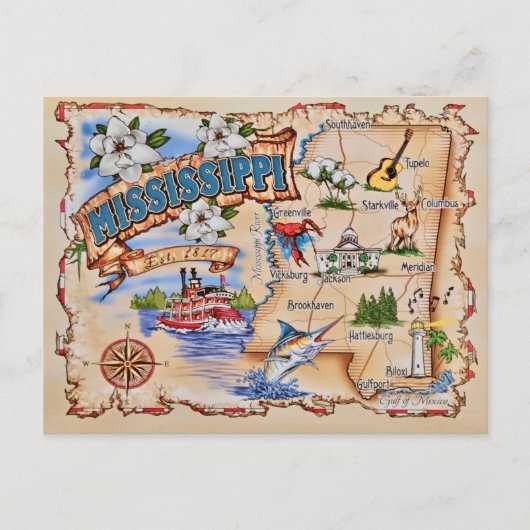 Carte postale de l'État du Mississippi (Devant)