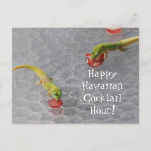 Carte postale de l'heure du cocktail gecko hawaïen
