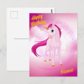 Carte postale de licorne rose – Cadeau d'anniversa (Devant / Derrière)