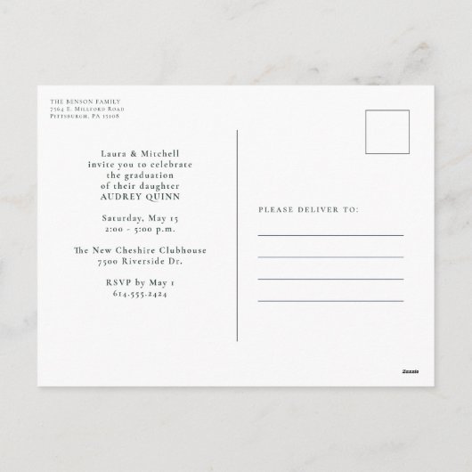 Carte postale de l'invitation de remise de diplôme (Dos)