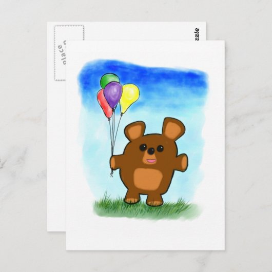 Carte postale de l'ours d'anniversaire mignon (Devant / Derrière)