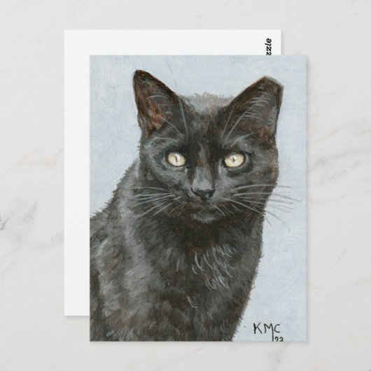 Carte postale de ma peinture d'un chat noir (Devant / Derrière)