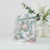 Carte postale de maison de Noël verte et rose (Debout devant)