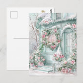 Carte postale de maison de Noël verte et rose (Devant / Derrière)