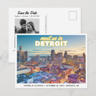 Carte postale de mariage à Détroit avec vue sur l'