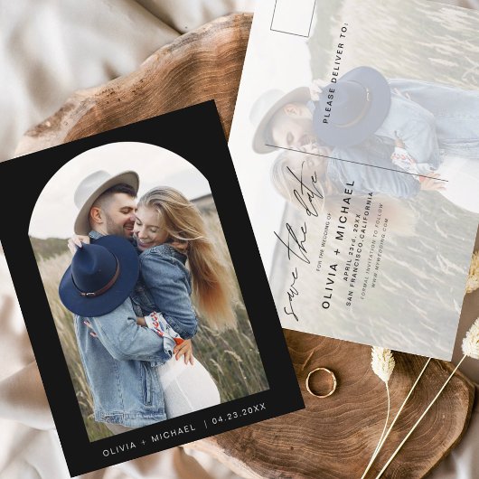 Carte postale de mariage à deux photos noir et bla