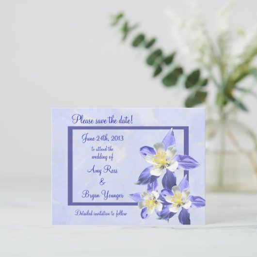 Carte postale de mariage à l'avance Blue Columbine (Debout devant)