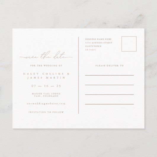 Carte postale de mariage à photo de script moderne (Dos)