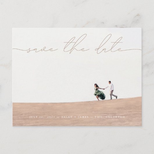 Carte postale de mariage à photo de script moderne (Devant)