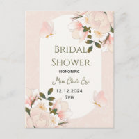 Carte postale de mariage beige à motif floral rose