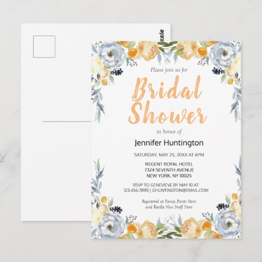 Carte postale de mariage bohème aquarelle florale (Devant / Derrière)