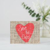 Carte postale de mariage Burlap Red Heart Valentin (Debout devant)
