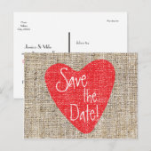 Carte postale de mariage Burlap Red Heart Valentin (Devant / Derrière)