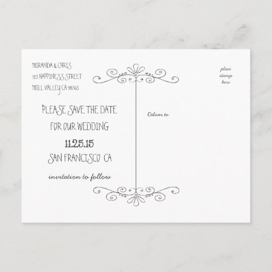 Carte postale de mariage Chalkboard Save the Date (Dos)