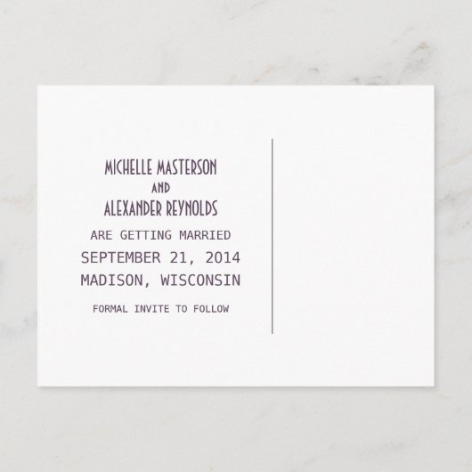 Carte postale de mariage chic déco simple violet (Dos)