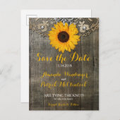 Carte postale de mariage Country Rustic Sunflower  (Devant / Derrière)