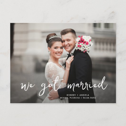 carte postale de mariage de script unique (Devant)