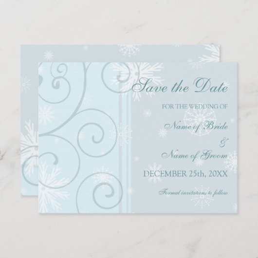 Carte postale de mariage d'hiver Light Blue Save t (Devant / Derrière)