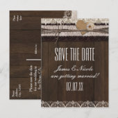 Carte postale de mariage en toile de jute et bois (Devant / Derrière)