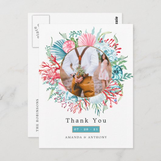 Carte postale de mariage estival sur la plage de c (Devant / Derrière)