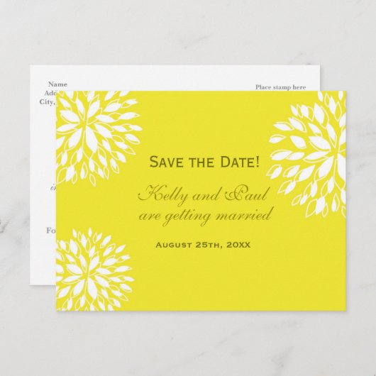 Carte postale de mariage florale moderne jaune et (Devant / Derrière)