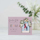 Carte postale de mariage photo Fleurs mauves "Save (Debout devant)