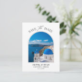 Carte postale de mariage Santorin pour annoncer la (Debout devant)