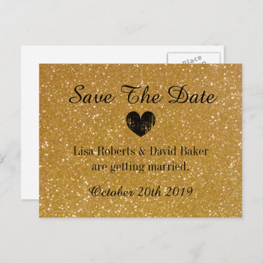 Carte postale de mariage 'Save the date' à paillet (Devant / Derrière)