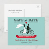 Carte postale de mariage Tandem Bicyclette Enregis (Devant / Derrière)