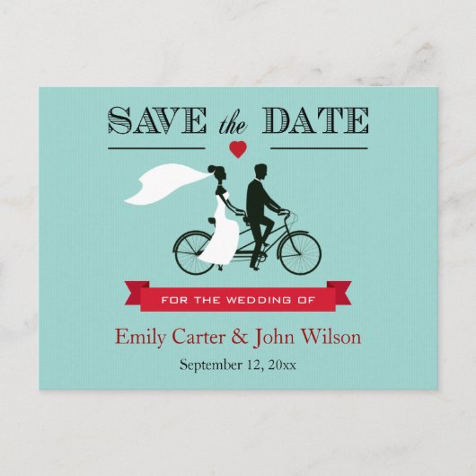 Carte postale de mariage Tandem Bicyclette Enregis (Devant)