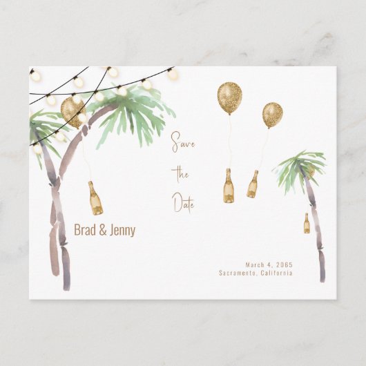 Carte postale de mariage tropical Champagne pour a (Devant)