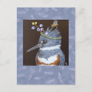 carte postale de martin-pêcheur (bleuets du Maine)