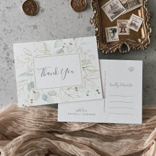 Carte postale de Merci Airy Green et Gold Leaf