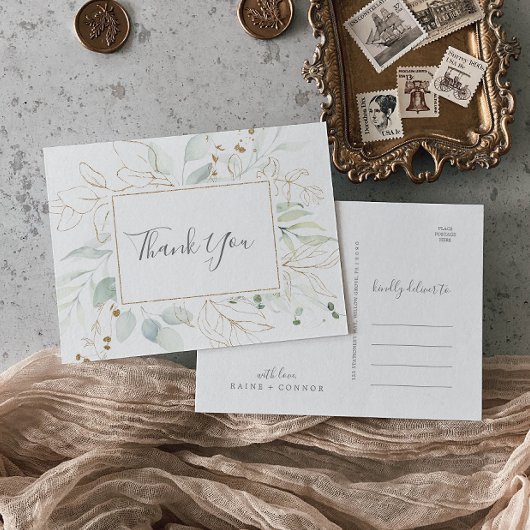 Carte postale de Merci Airy Green et Gold Leaf