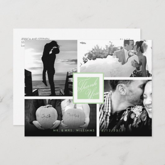 Carte postale de Merci blanc de Mint Mariage 4 Pho (Devant / Derrière)