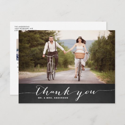 Carte postale de Merci de Mariage rustique à scrip (Devant / Derrière)