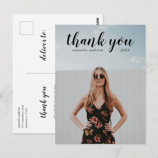 Carte postale de Merci de script noir (Devant / Derrière)