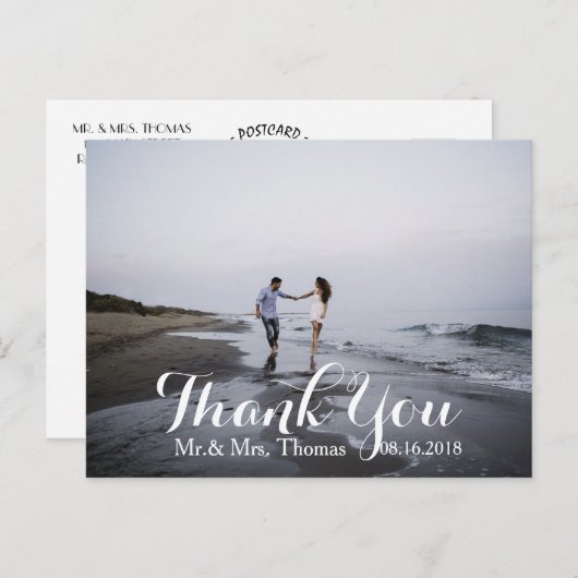 Carte postale de Merci Mariage lettres main chic (Devant / Derrière)