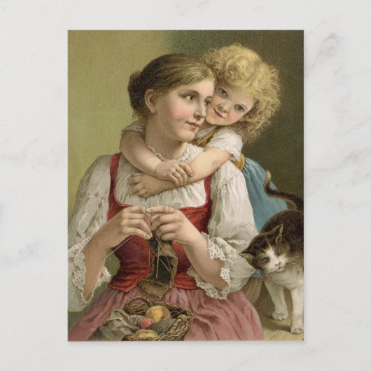 Carte postale de mère au tricot vintage (Devant)