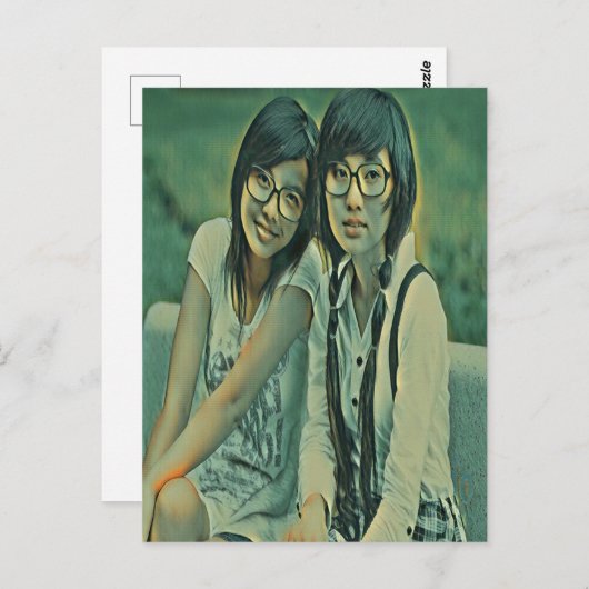 Carte Postale De mignons amis assis les uns à côté des autres (Devant / Derrière)