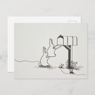 Carte Postale De mignons lapins en quête de courrier