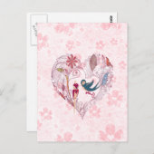 Carte Postale De mignons oiseaux adorables avec la clé de l'amou (Devant / Derrière)